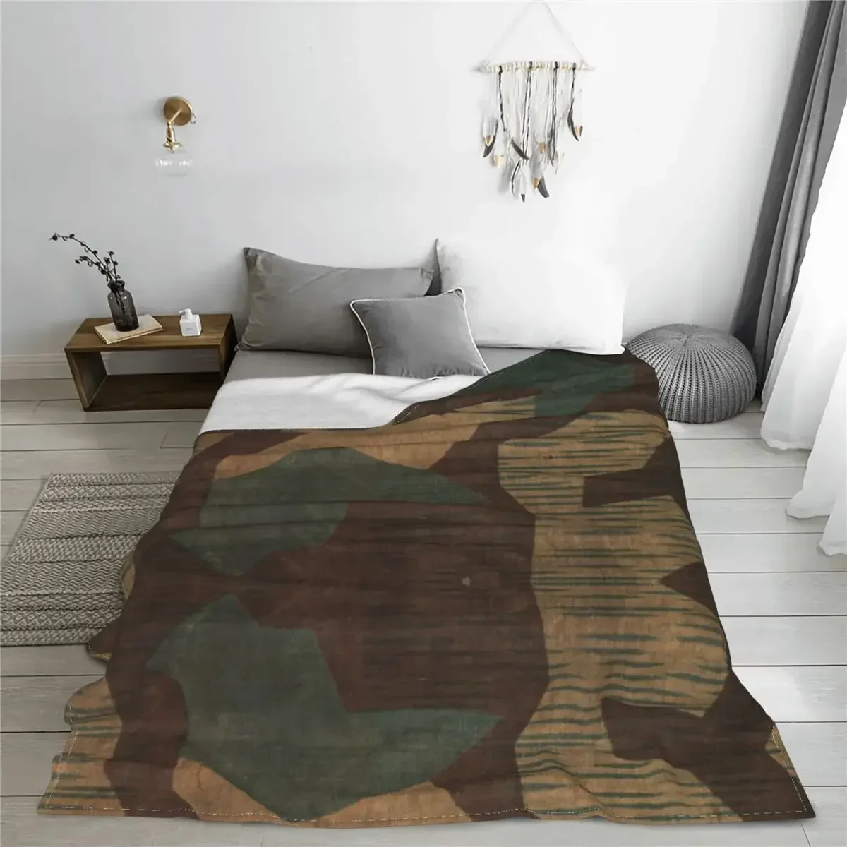 Splintertarn German WW2 Camouflage Fuzzy Blanket Army Military Camo Customized Throw Blanket for Bed Sofa Couch Rug Piece