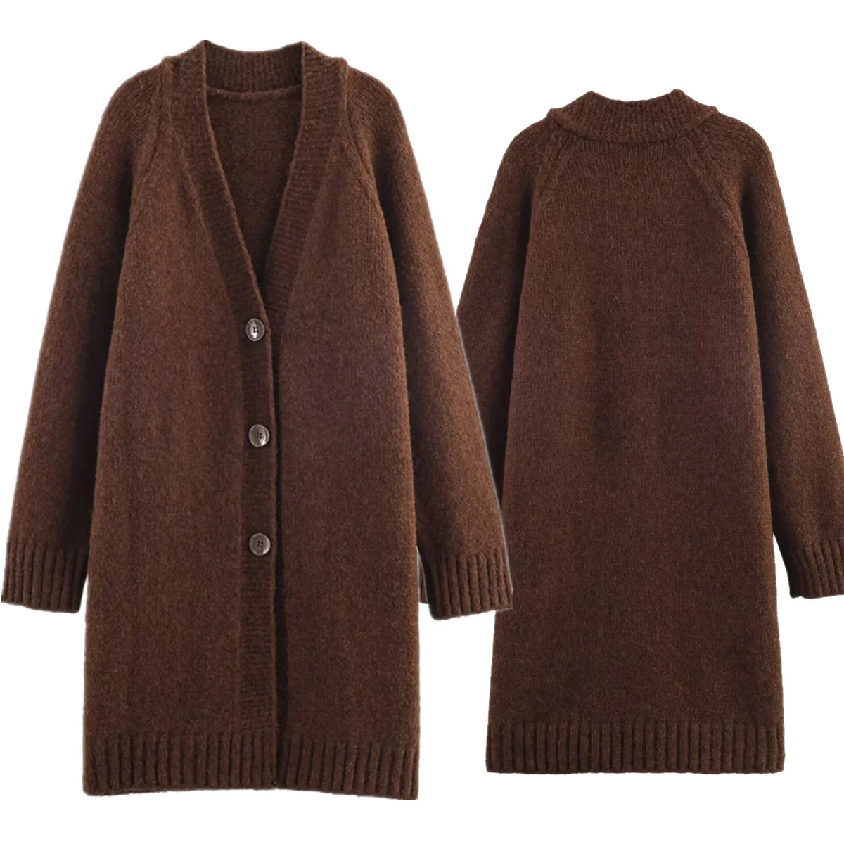 Dave&Di Nordic Minimalist Brown Knitted Jacket Women Winter Long Coat Drop Shoulder Vintage Women's Jacket Woman Clothes Tops