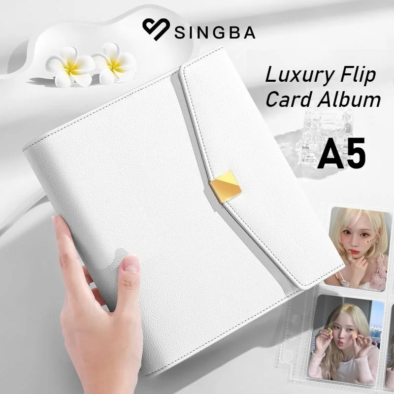 SINGBA Luxury Magnetic Buckle Flip Card Binder A5 6-Ring Clear Matte CPP Inner Pages for KPOP Photocard Postcard Pokemon Album
