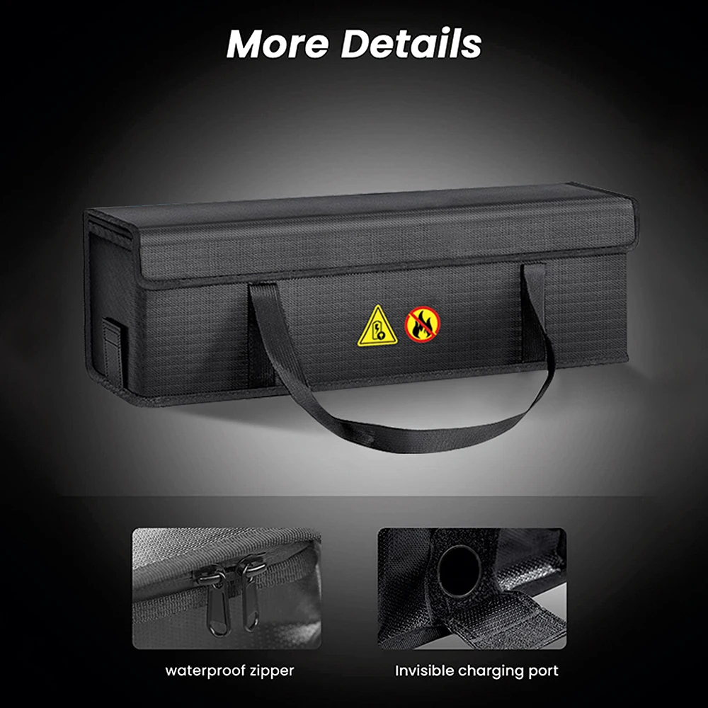 Saco de bateria impermeável com Invisible Side Charging Port, à prova de fogo, Lipo Safe, Bolsa de proteção para armazenamento