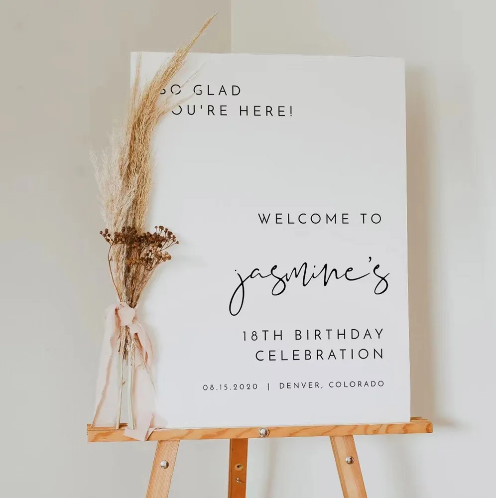 

Welcome Sign Stickers Birthday Party Vinyl Decal for Mirror Board Customized Names Date “We Are So Glad You Are Here” Art Mural