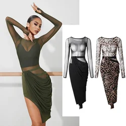 Dance Competition Dress Adult Latin Practice Wear Mesh Latin Dance Dress Women Rumba Dance Performance Costume Ballroom