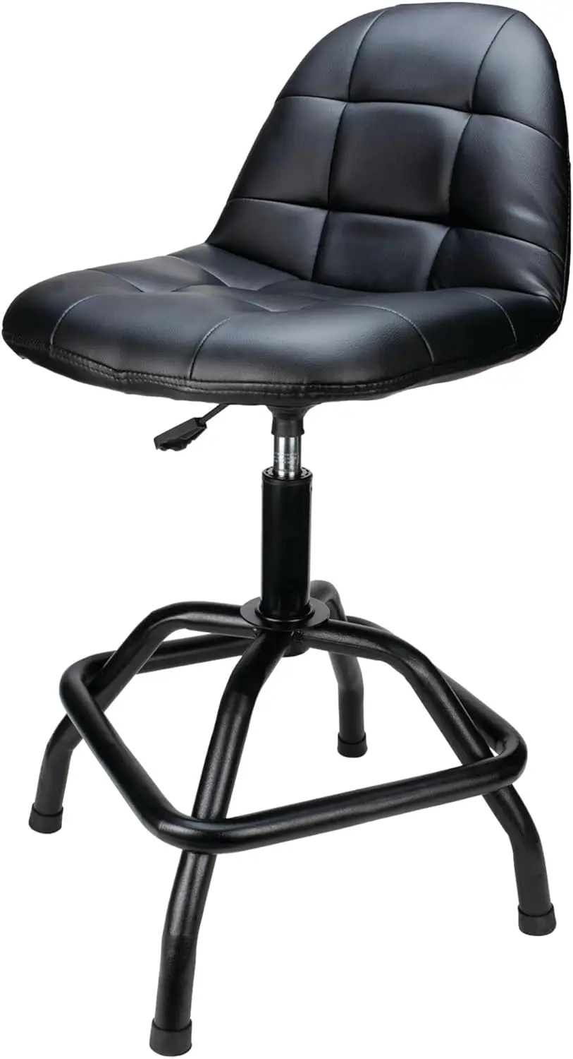 

W85031 Pneumatic High Back Adjustable Swivel Bar Stool with Back Support for Home, Bar, and Shop, Black, 26-32-Inches High