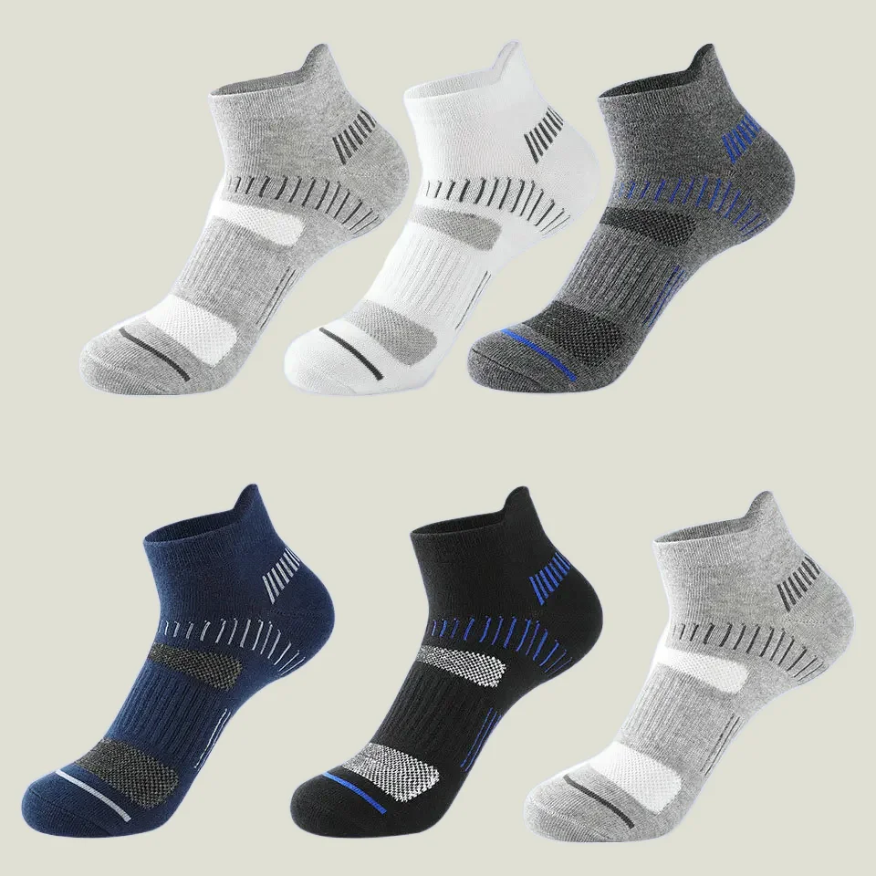 

6 Pairs New Fashion Mens Socks High Quality Athletic Cushioned Ankle Socks Cotton Breathable Low Waist Crew Sports Short Socks