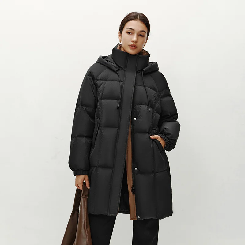 Semir Daunenjacke für Damen, lang, mit Kapuze, schwarzer Mantel, 2025, Winter, neue lockere Oberbekleidung, modischer Damen-Daunenmantel