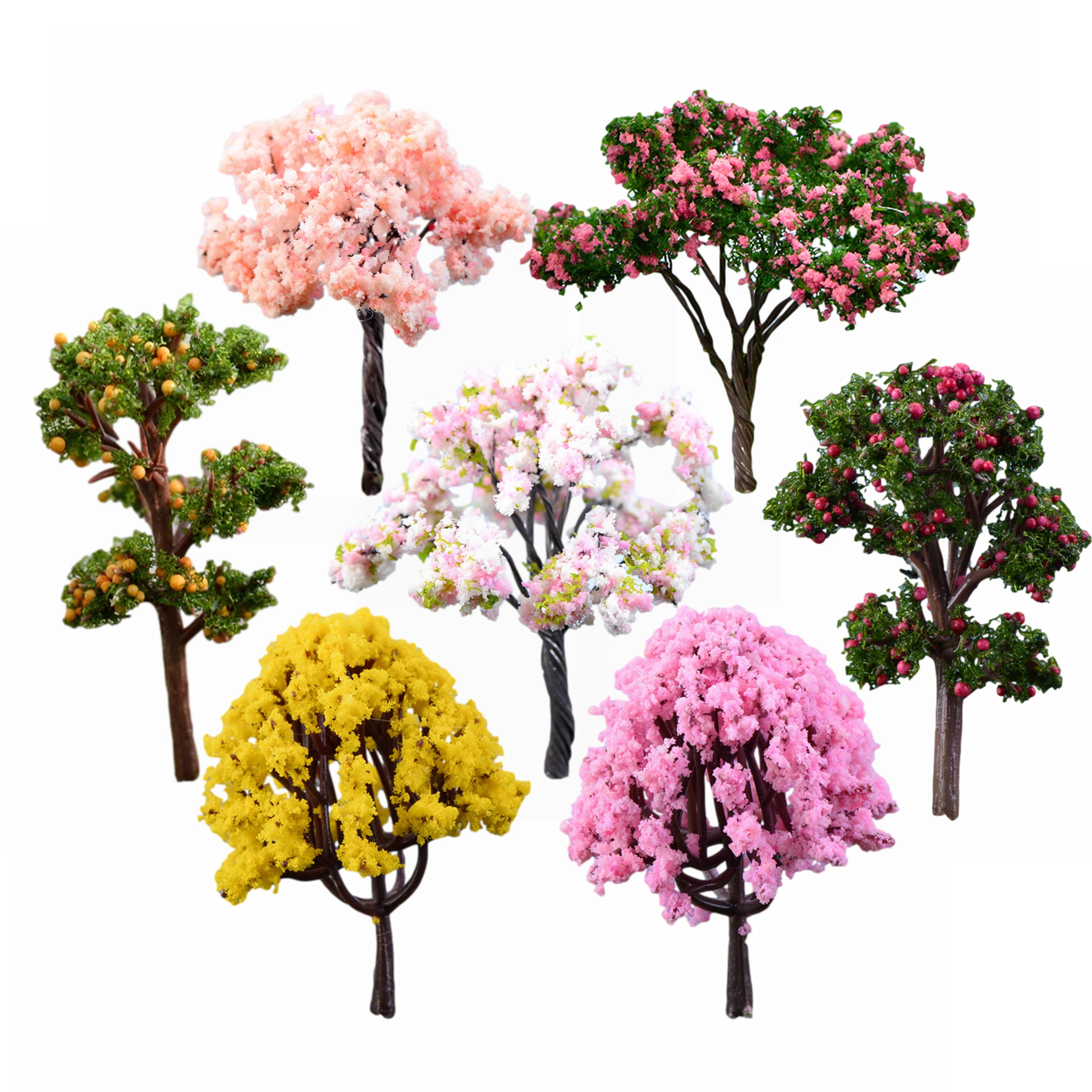 7pcs DIY Mixed Mini Model Trees Miniature Figurines Fairy Garden Accessories Train Scenery Landscap Architecture Artificial Tree