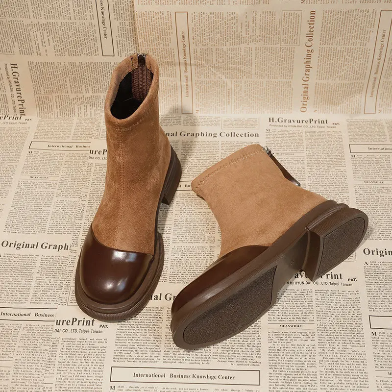 Winter 2024 New Women Ankle Boots Fashion Round Toe Ladies Cotton Short Booties Elegant Square Low Heel Women's Footwear