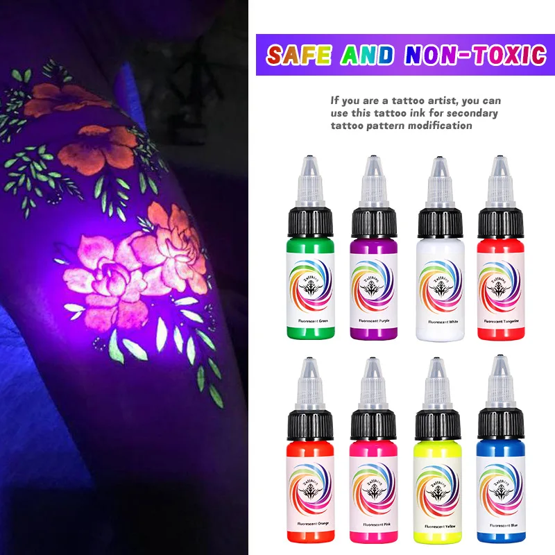 15ml Professional Safe Black Light Tattoo Uv Ink DIY Purple Light Fluorescent Tattoo Pigment Permanent Makeup for Body Painting