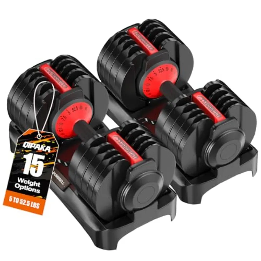 

Adjustable Dumbbells Set of 2 Durable Weights 10 in 1/15 in 1 Free Weights Set with Anti-Slip Grip Fast Adjust Gym Equipment Sp