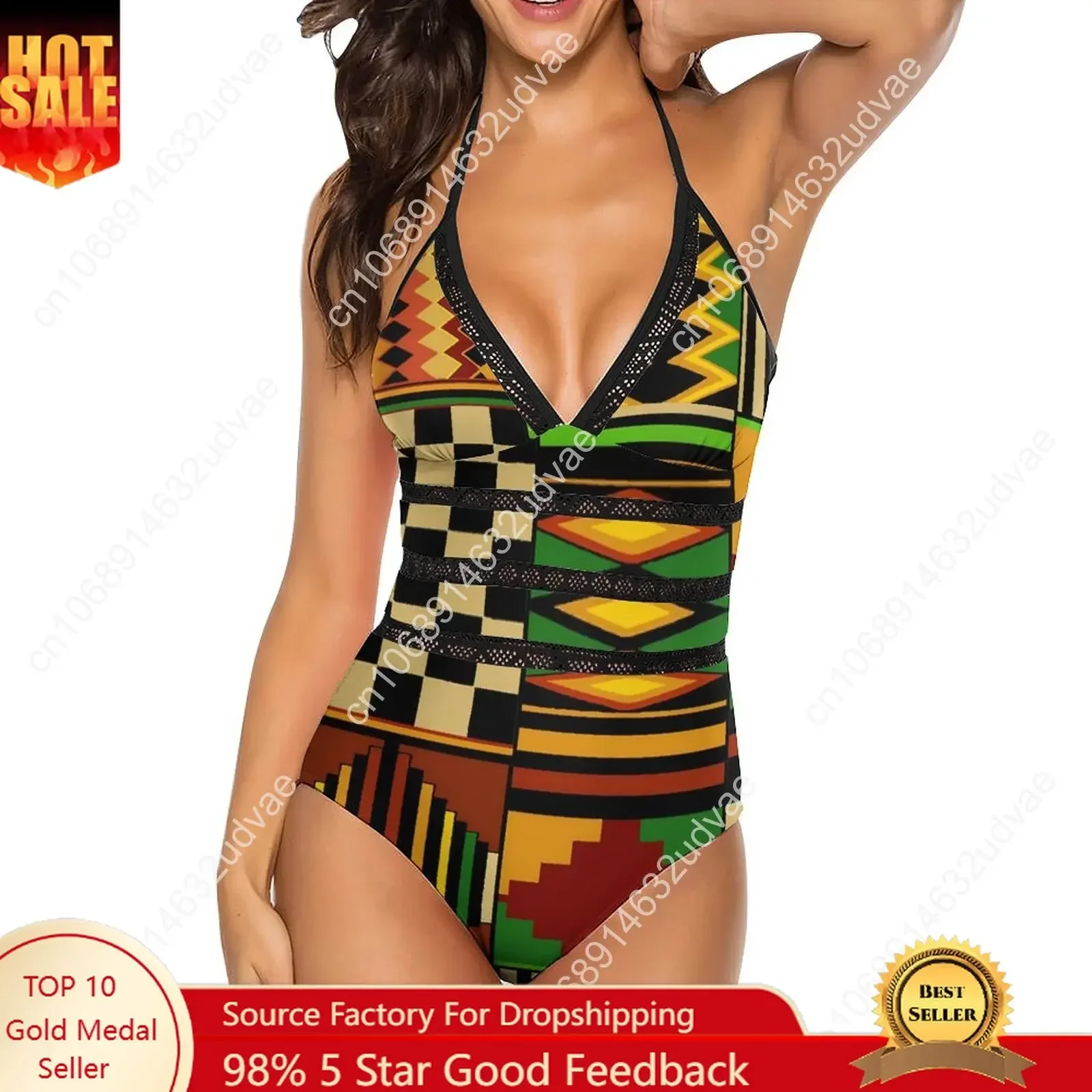 African Ethnic Print Swimsuit Sexy Tribal Kente Design Cut Out Swimwear One Piece Fantasy Swimsuits Beach Push Up Beach Outfits