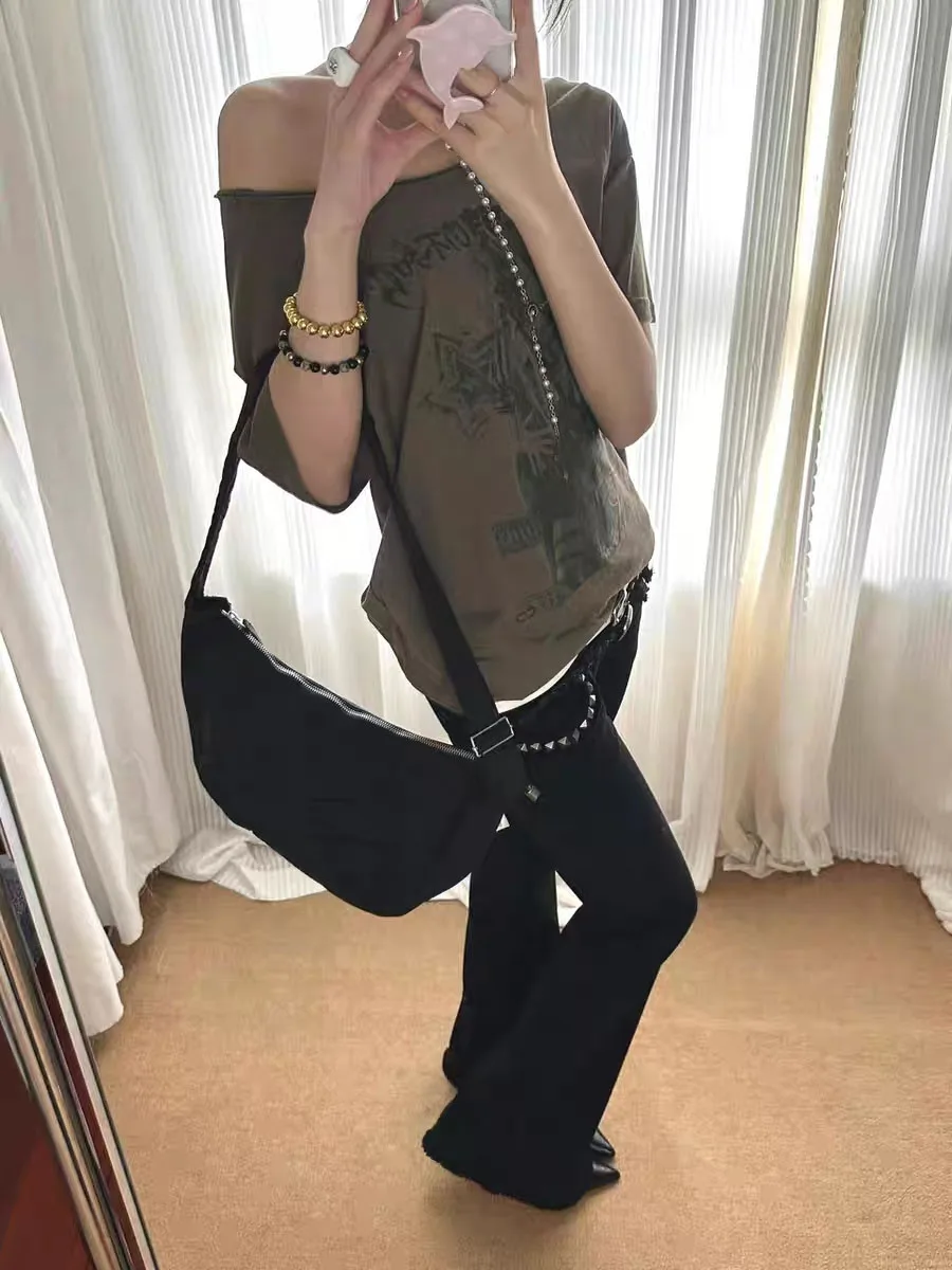 Jean évasé Vintage noir taille basse pour femmes, pantalon en Denim américain rétro Rivet Slim des années 90, bas de cloche Y2k Harajuku Kpop