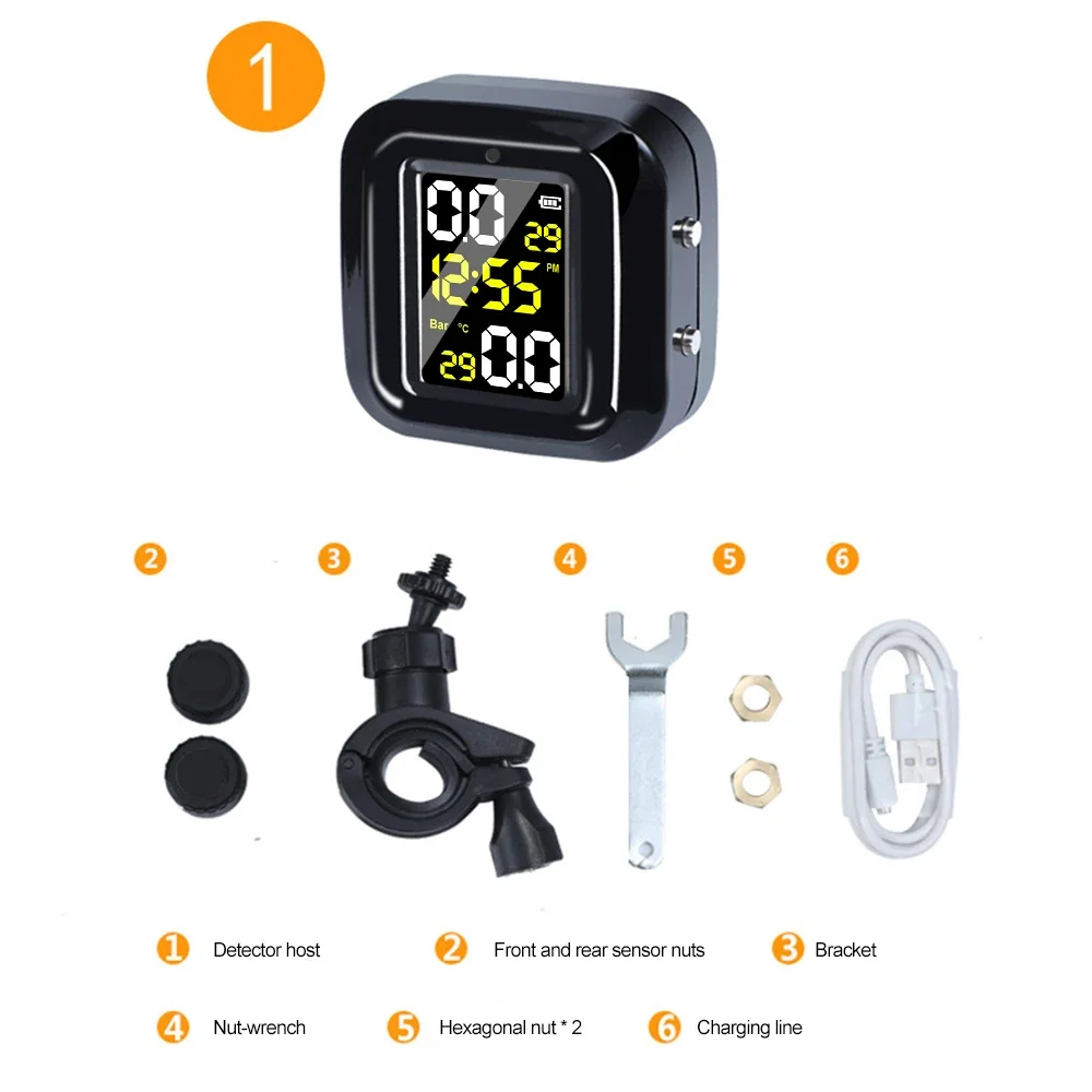 Монитор давления в шинах мотоцикла, ЖК-цифровой дисплей, внешний мотоцикл, беспроводной детектор давления в шинах, система мониторинга сигнализации