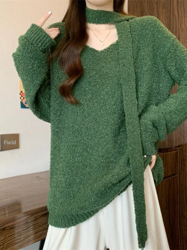 Cisas Aosphere paresseux v-ne suspendu Ne Sa pull femme automne hiver doux Vintage rouge ample minceur haut