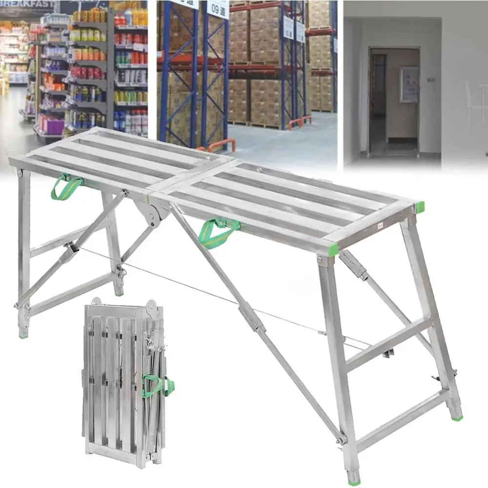 Adjustable Height Multipurpose Steel Scaffolding Work Platform and Ladder Bench, 160cm (140cm)