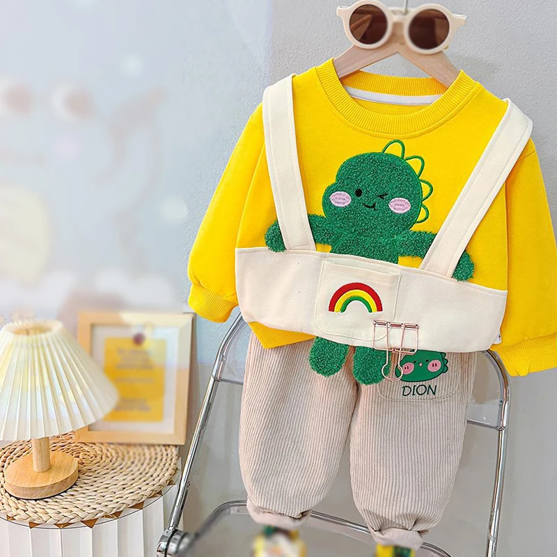 

Baby Girls Boy Cute Cartoon Clothes Set Long Sleeve Pocket Sweater and Pants 2Pcs Infant Toddler Child Tracksuit 0-4Y