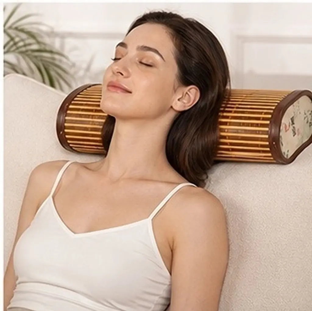 2Pcs Bamboo Hollow Cooling Pillow Neck Support Breathable Ergonomic Headrest Sauna Equipment for Hot Sleepers Cylindrical Pillow