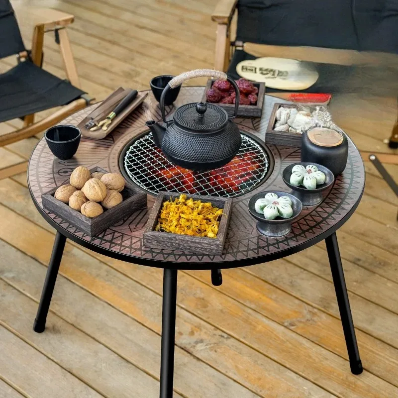 Folding Barbecue Round Table Stove Portable Camping BBQ Charcoal Grill Patio Tea Boiling Backpacking BBQ Grill Stove New