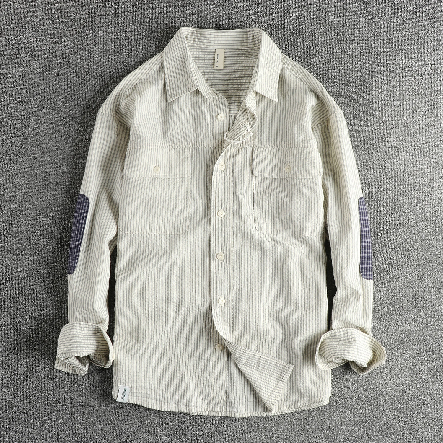 

Retro Patchwork Stripe Casual Long Sleeve Shirt Men's Spring Autumn New Style American Style Loose Fit Youth Popular Shirt