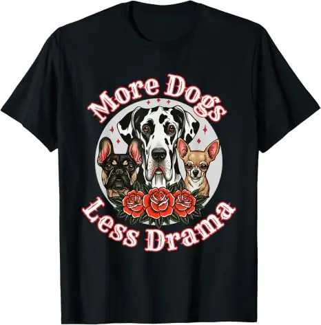 Mehr Hunde, weniger Drama – Great Dane, Frenchie, Chihuahua T-Shirt – Y2K Haustierliebhaber Grafik-Bekleidung – Personalisiertes Streetwear Spruch-T-Shirt – Detail 9