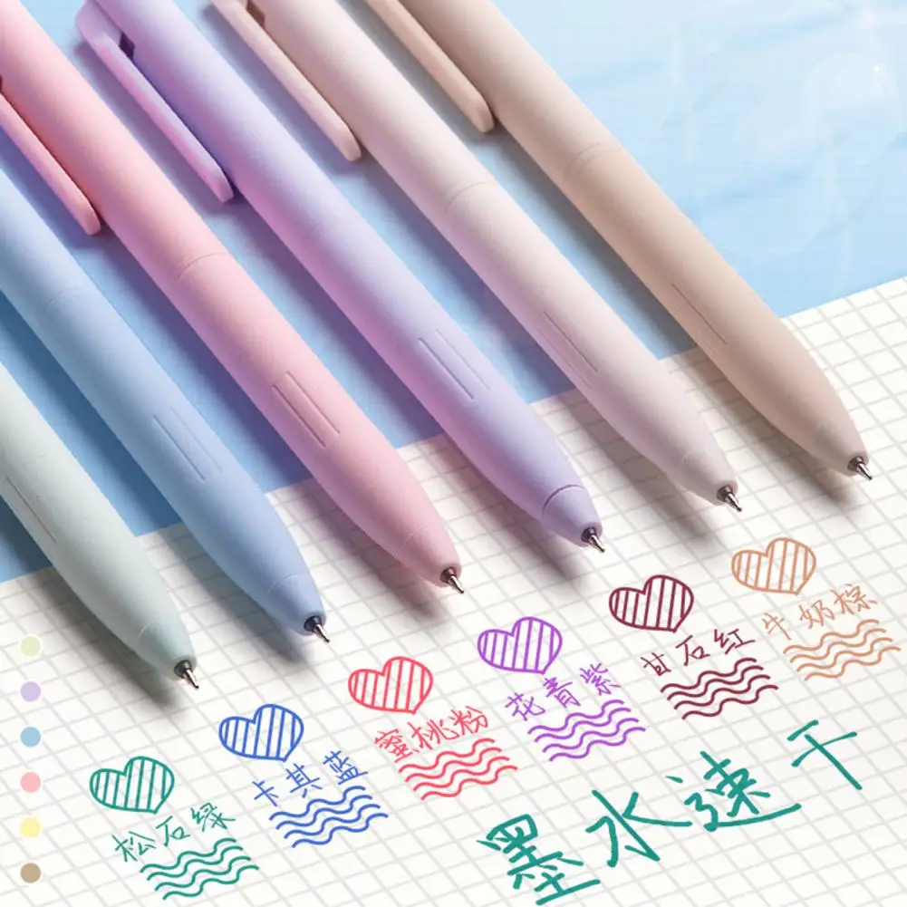 6Pcs Colored Gel Pen Non-slip Quick Dry No Smear 0.5mm Journaling Notetaking Retractable Gel Ink Pen Stationery Supplies