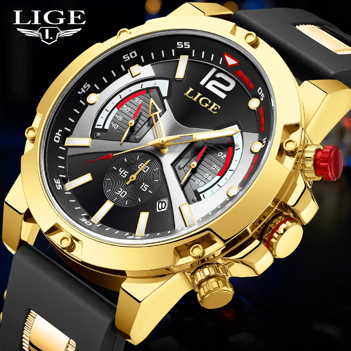 LIGE Fashion Chronograph Men Watches Top Brand Luxury Silicone Sport Wristwatch Business Quartz Clock Waterproof Montre Homme