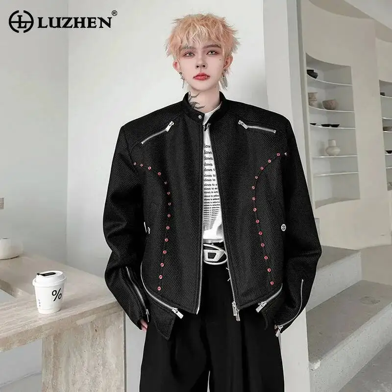 

LUZHEN Zipper 2026 Hem Spring Splicing Original Diamond Niche Decorate Casual Jacket Men's Fashion Handsome Male Clothes JY7059