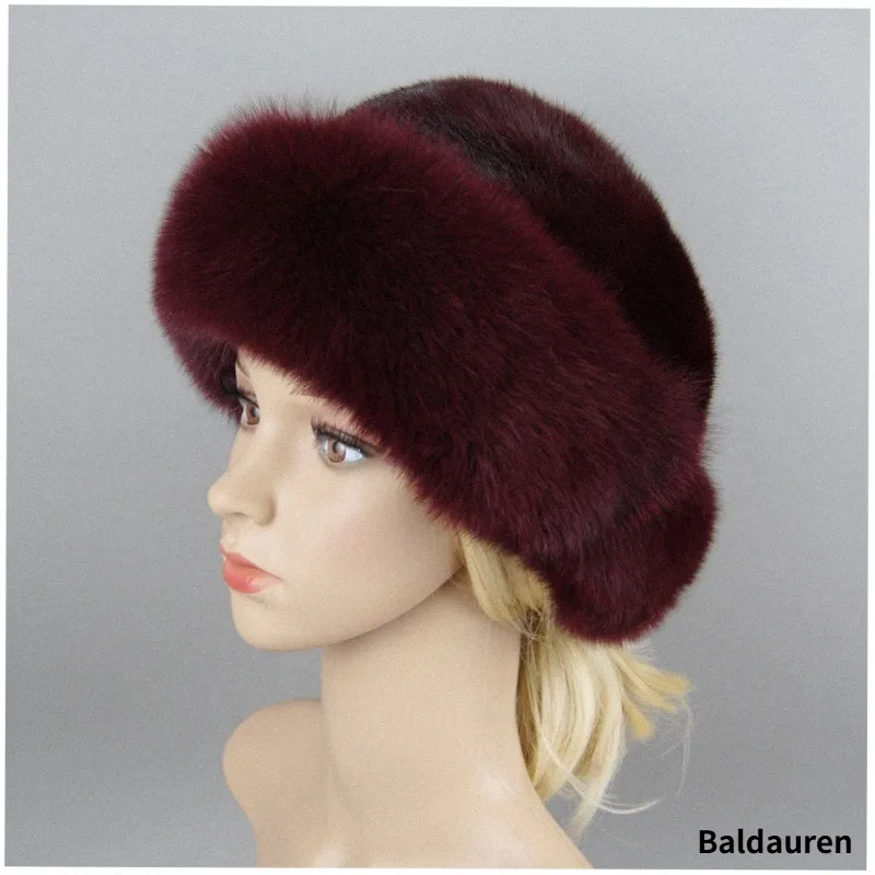 2025 New Style Fashion Earflap Hat Winter Women's Caps Real Fox Fur Hats Headgear Russian Girls Full Mink Fur Beanies Cap