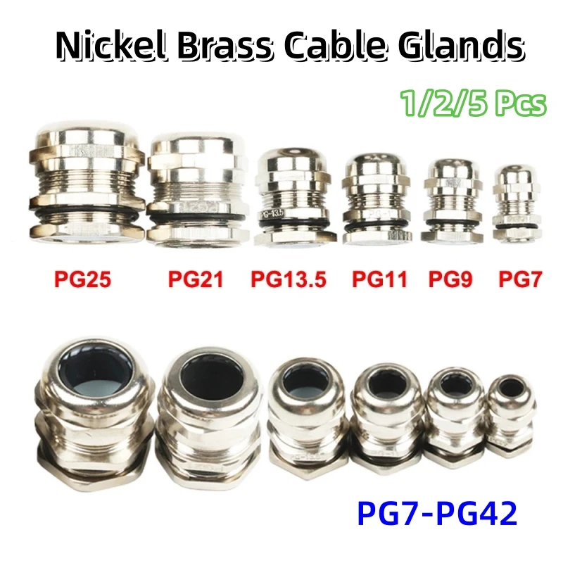 1/2/5 Pcs/lot Nickel Plated Brass Cable Connector Gland - Waterproof Dustproof IP68, Corrosion Resistant, CE, Free Shipping
