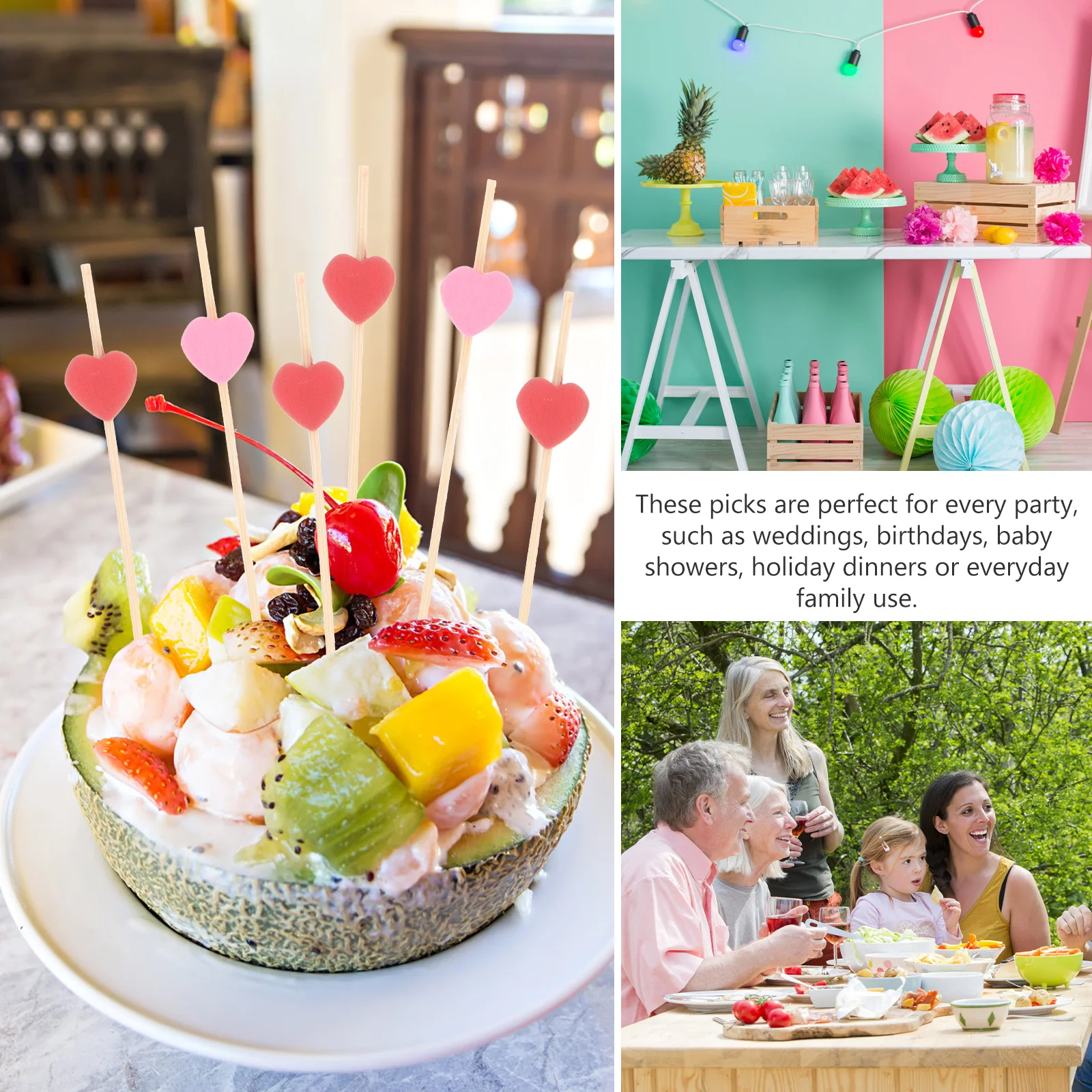 

300pcs Fruit Picks Wooden Appetizer Picks For Kids Party Cocktail Toothpicks Bulk Long Sticks Desserts Drinks Valentine