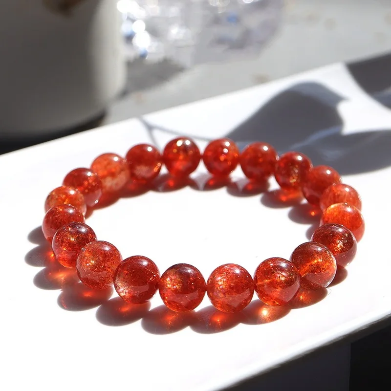 Collection grade natural orange sandgold strawberry quartz bracelet female Sunstone couple acces