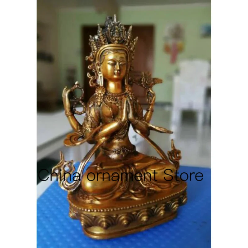 

Buddhist Buddha Bronze Avalokiteshvara Chenrezig Kwan-yin 4-Arm Statue