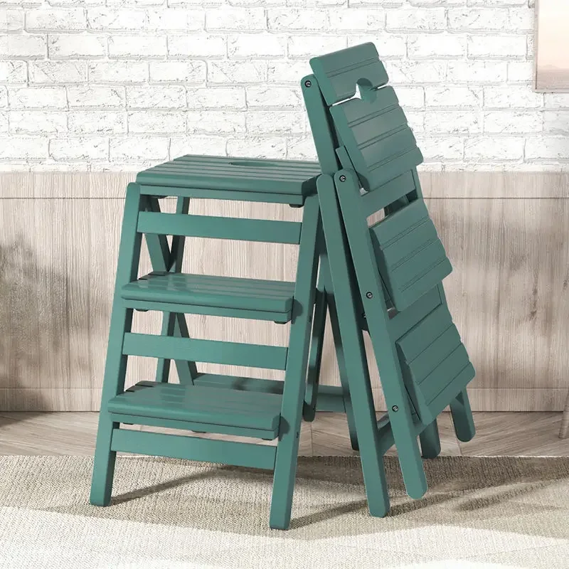 Solid Wood Foldable Step Stools Multi Functional Dual-use Simple Step Ladders for Home Folding Chair Stools Kitchen Furniture