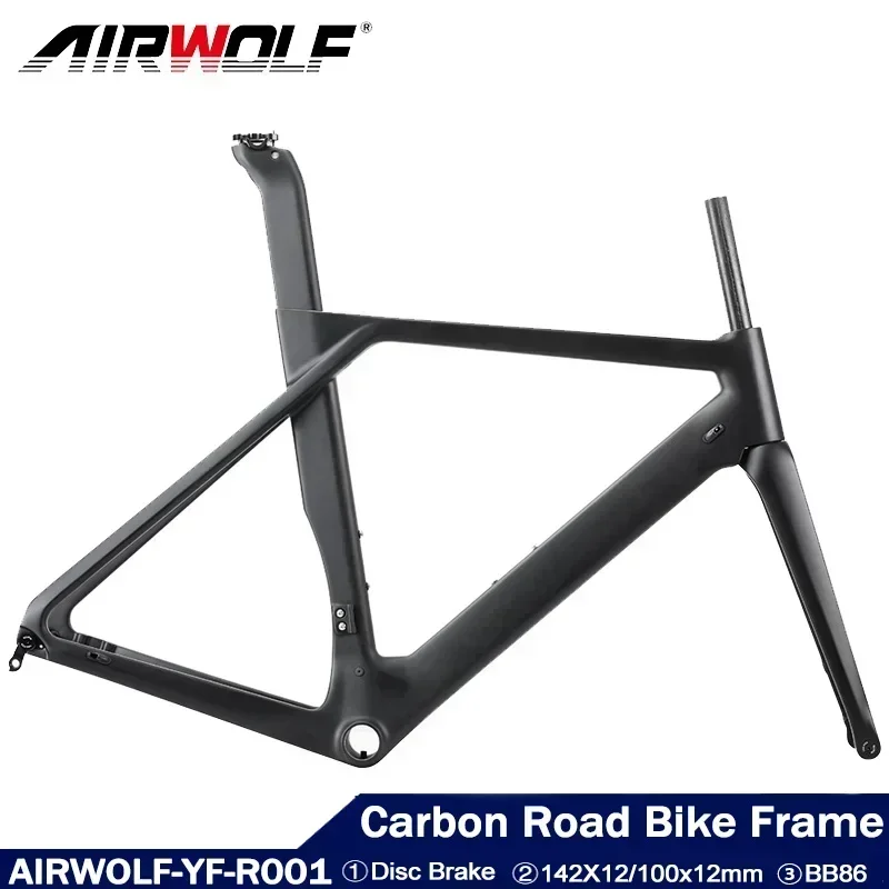 

Airwolf T1000 Carbon Bike Frame BB86 Carbon Road Frame UD Road Bike Frame 142*12mm Thru Axle Disc Brake Bicycle Free Shipping