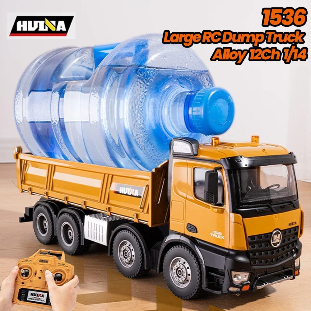 

Huina Large 50Cm Rc Dump Truck 1536 12Ch 1/14 Alloy Remote Control Engineering 8Wheel Heavy-Duty Dump Truck Cargo Model Boy Gift
