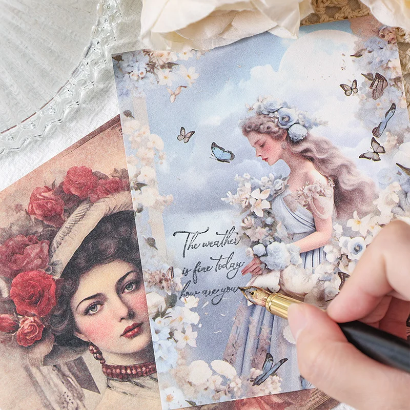30 ورقة/حزمة ورق زخرفي على طراز اللوحة الزيتية مع أزهار مختلفة، شخصيات، أنماط ملابس، مواد تزيين مذكرات ذاتية الصنع