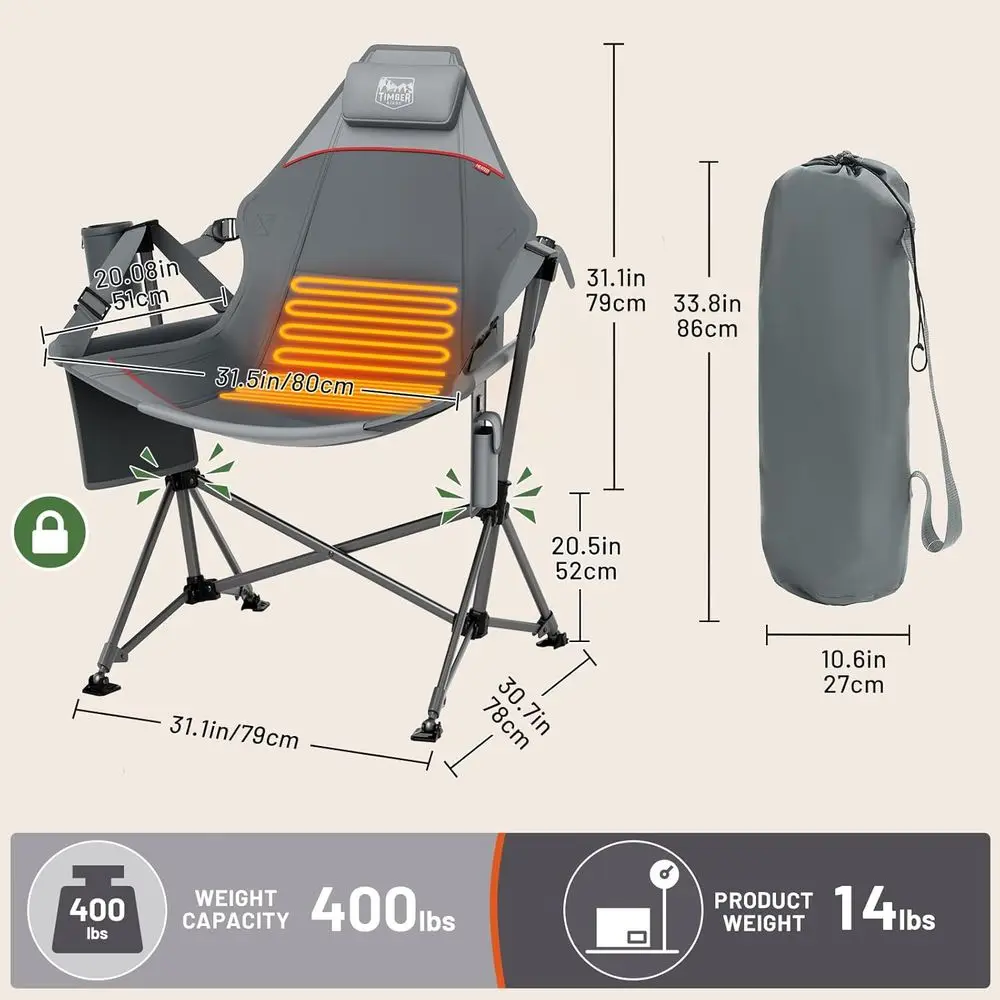 كرسي هزاز ساخن كبير الحجم مع ظهر وارتفاع قابل للتعديل، مقعد هزاز محمول قابل للطي للاستخدام في الهواء الطلق، يدعم #3