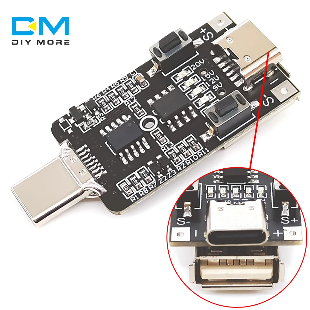 Diymore PD/QC Decoy Trigger Board USB Type-C 5V 9V 12V 15V 20V Batterij Snellaadmodule PD2.0 3.0 Snel Opladen Trigger