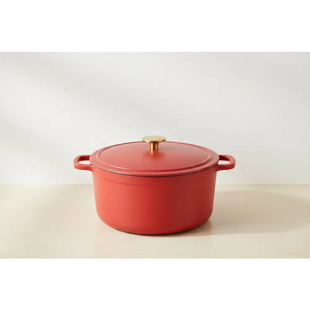 

5QT Enameled Cast Iron Dutch Oven Pot with Lid, Ideal for Bread Baking, Braising & Stews, Red