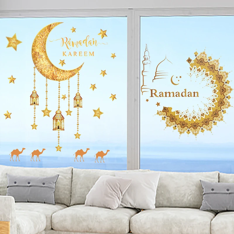Eid Mubarak Window Sticker 2025 Ramadan Kareem Wall Sticker Muslim Islamic Festival Party Decoration Supplie Electrostatic Decal