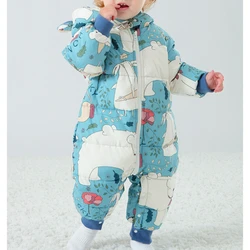 Winter Newborn Baby Jumpsuit Parka 0-18M Infant Boy Snowsuit Toddler Romper Outfit Toddler Hooded Thick Warm One Piece Overalls