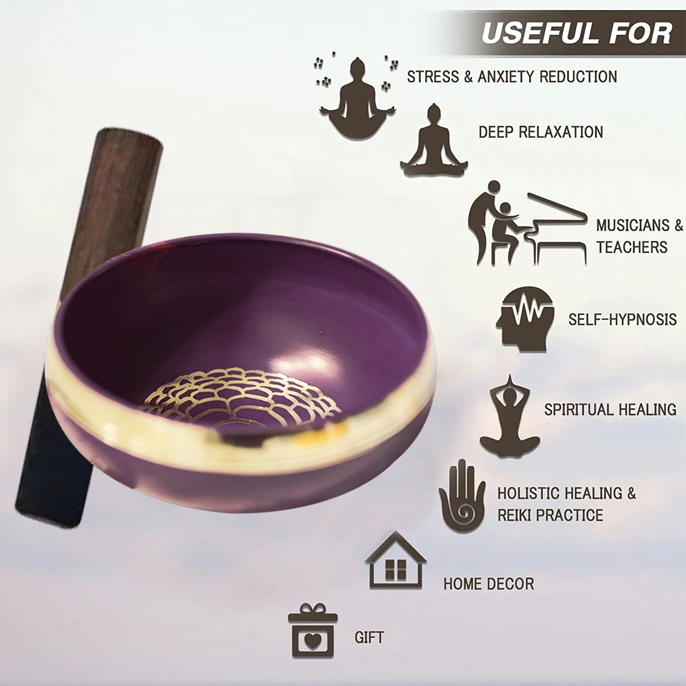 Yoga Meditation Sound Bowl Singing Bowl Set Handcrafted Healing Mindfulness Yoga Inner Colour Religional Bowl Aerobic Exercise