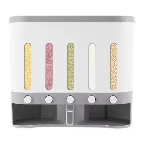 5-Grid Dry Food Dispenser Wall-mounted Tabletop Grain Storage Container for Kitchen Home