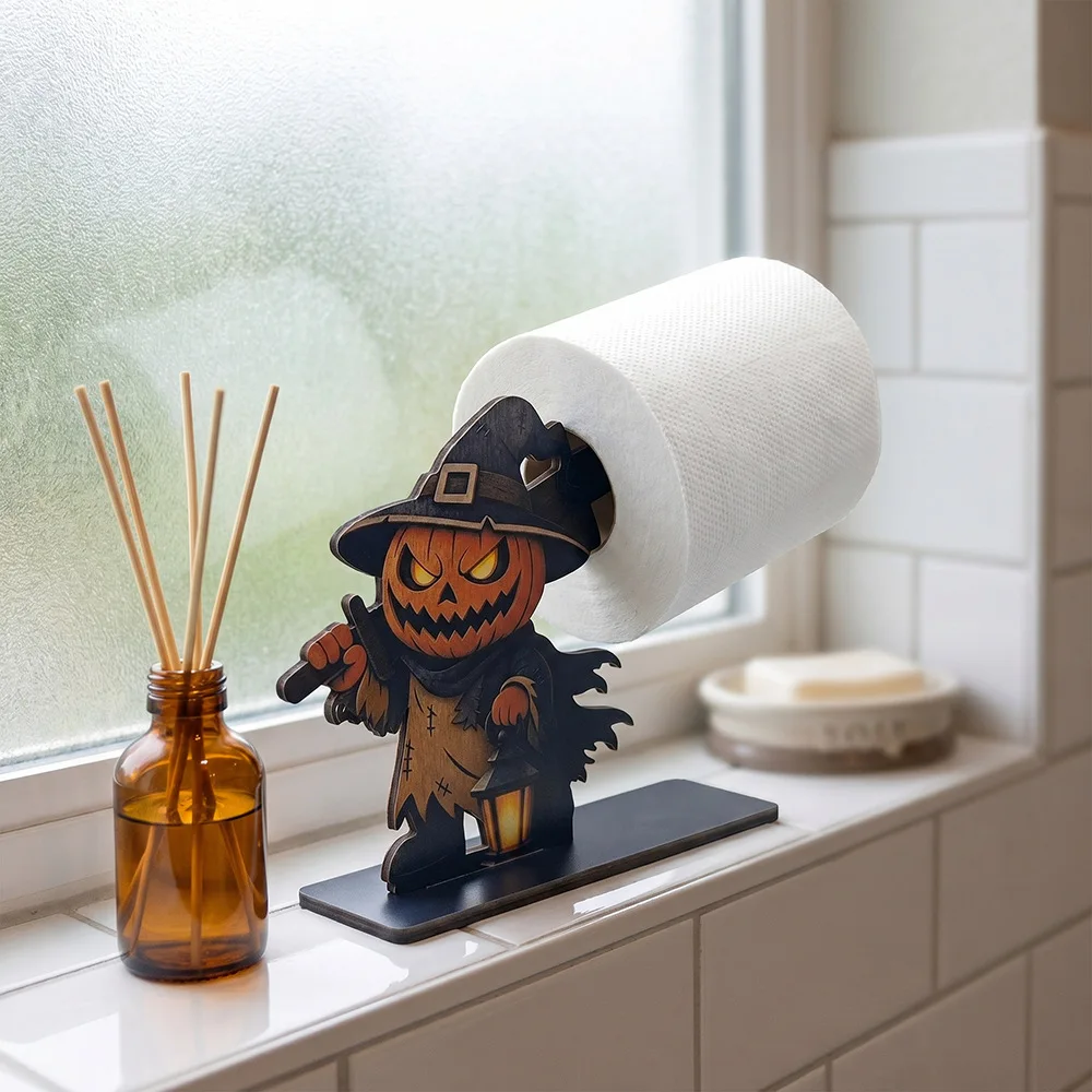 Wooden Halloween Napkin Holder Ghost Pumpkin Skeleton Black Cat Tissue Storage Rack Desktop Dining Table Spooky Party Decor view 2