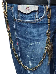 25ins pants trucker biker jean12.5mm square wire oval link chain angel wing charms oval carabiner keychain U hook