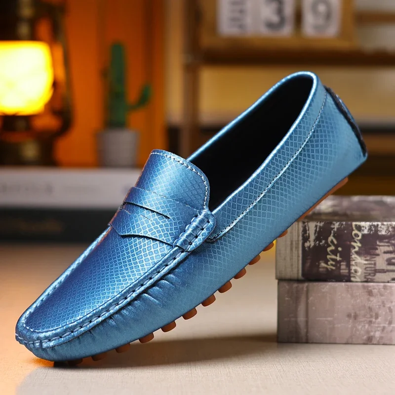 

Luxury Blue Men's Leather Loafers Fashion Casual Comfortable Moccasins For Men Designer Slip-on Flat Shoes Man zapatos hombre