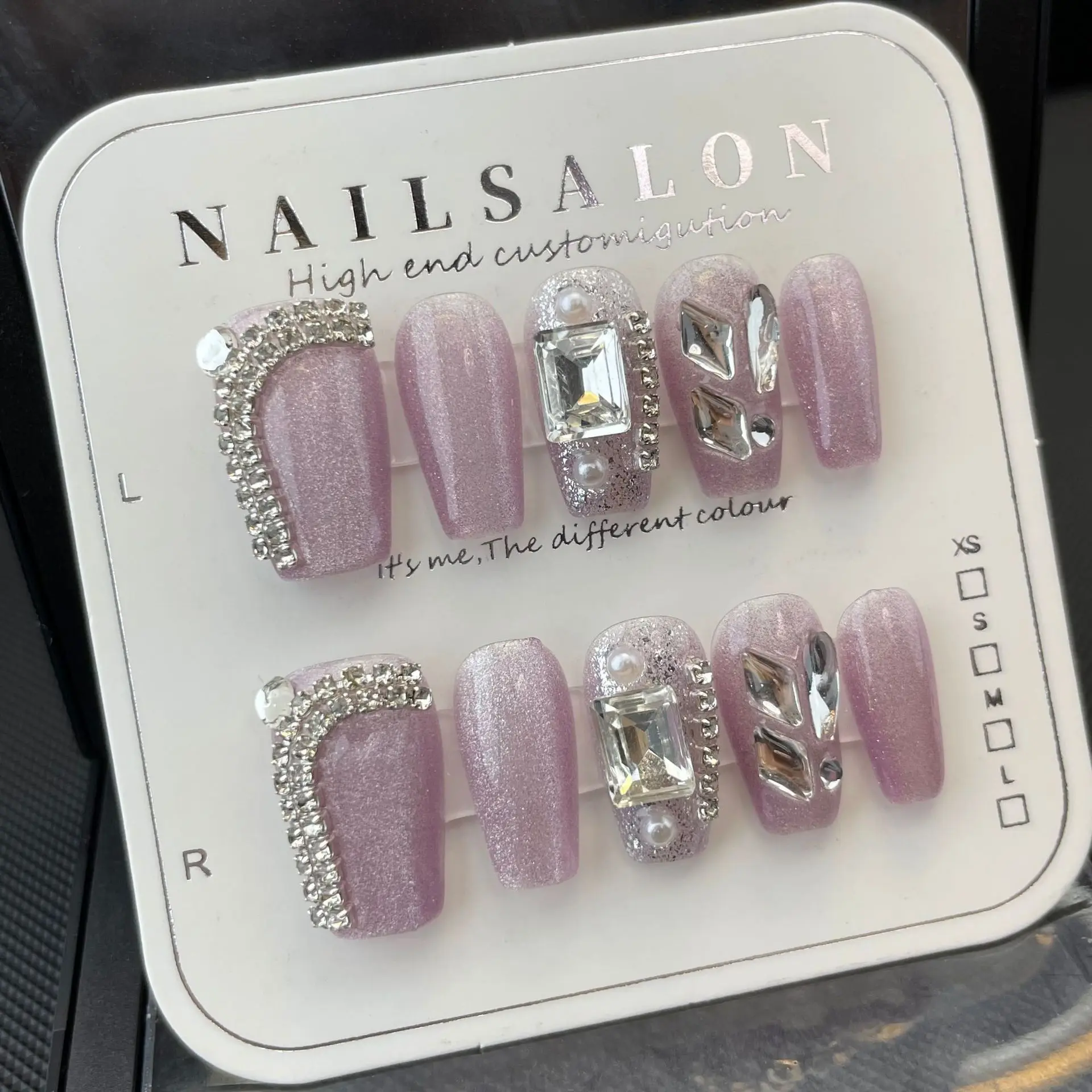 

10 PCS Luxury Handmade Press on Nails Short Trapezoid Ferryboat Design False Nails with 4-PIECE Tool Adhesive Nail Glue Tabs