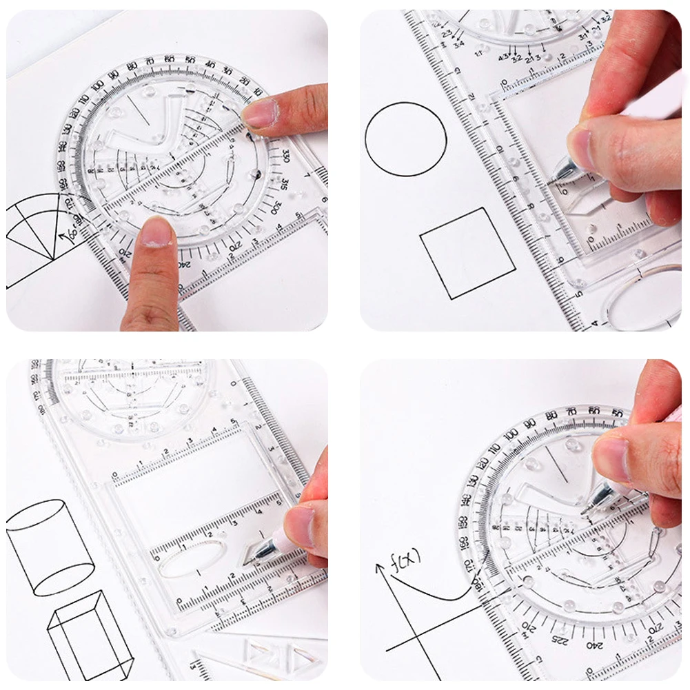 Régua geométrica plástica transparente, Modelo Geometria Matemática, Papelaria Student