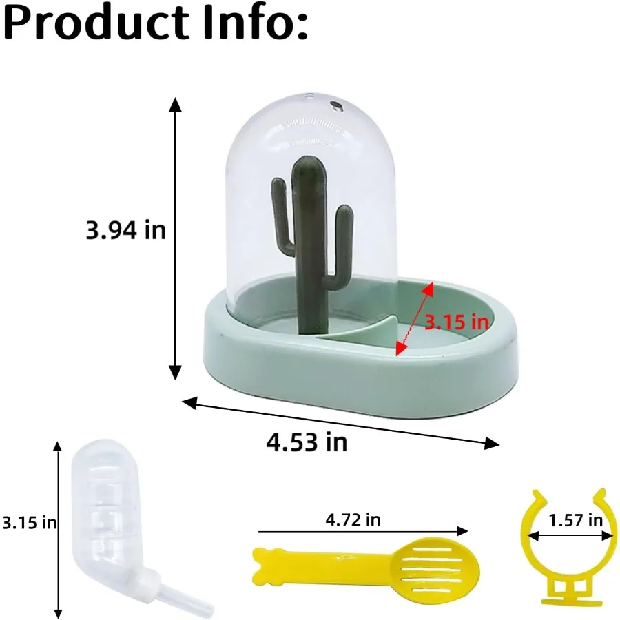 وعاء توزيع طعام الفئران الأوتوماتيكي مع زجاجة مياه ووعاء طبق الطعام لجربوع الفأر القزم باللون الأخضر