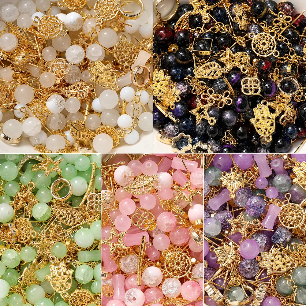 Lot de 30 à 50 g/lot de perles de verre mélangées, pendentifs en métal, perles d'espacement, accessoires de bijoux pour Bracelets, collier, bracelet de cheville, fabrication de bijoux