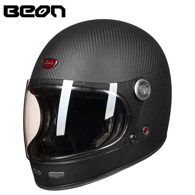 BEON Volledige Gezicht Motorhelm Mannen Vrouwen Biker Helm Lichtgewicht Glasvezel Karting Auto Helm Retro Motorfiets Benodigdheden B510